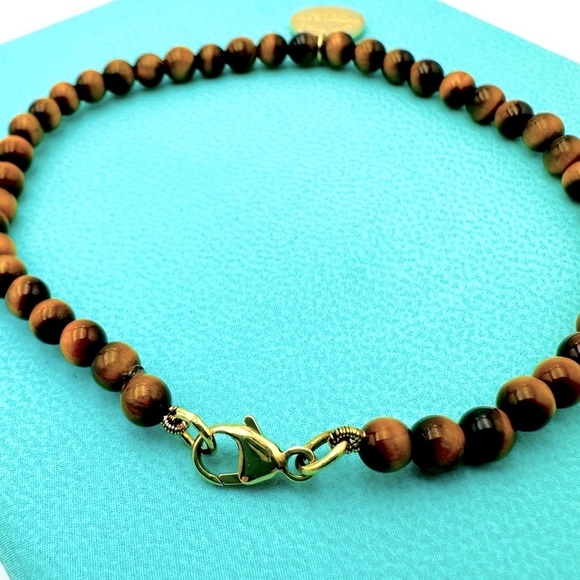 RARE Return to Tiffany & Co 18K Yellow Gold Tigers Eye Bracelet 7” Packaging - Picture 6 of 15